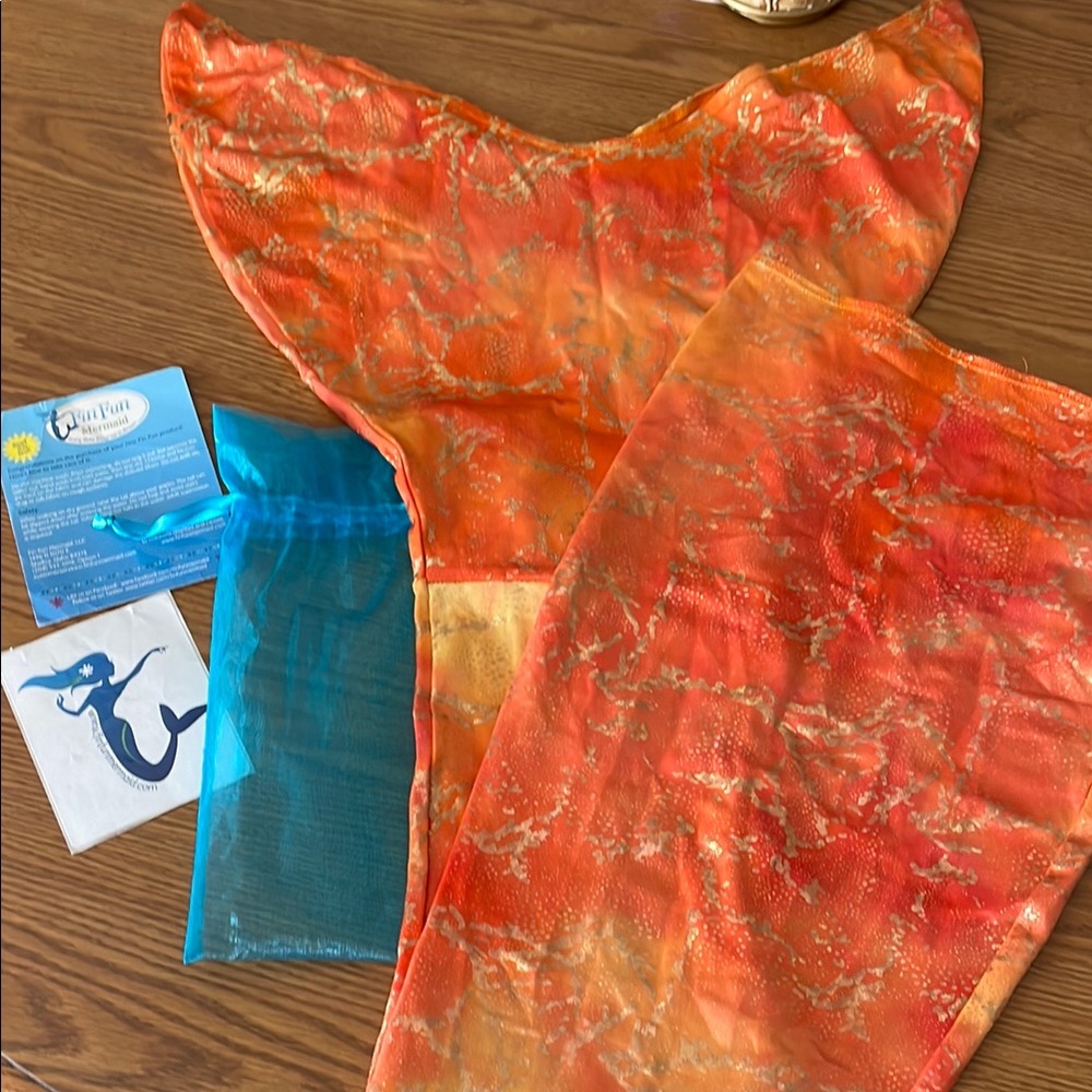 FinFun Mermaid Tail One Piece - Orange, gold sparkle
